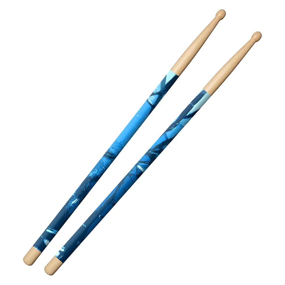 Pair of blue custom wrapped drumsticks