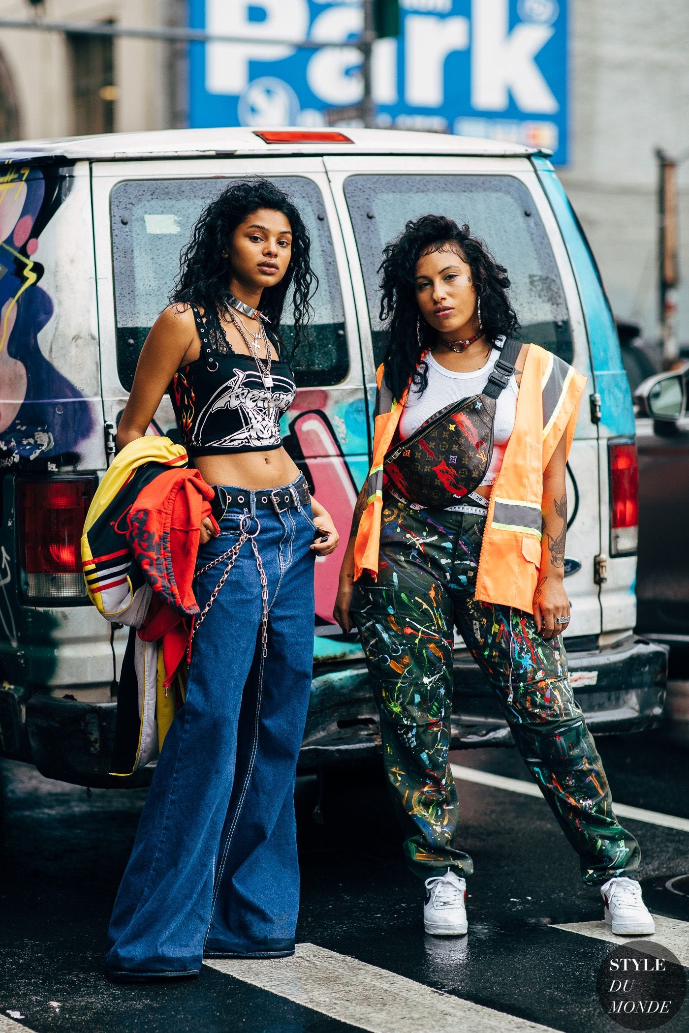 Two models in layered streetwear